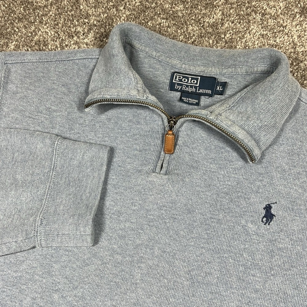 Vintage Polo Ralph Lauren Estate Rib Sweater Men's XL Light Blue 1/4 Zip Cotton
